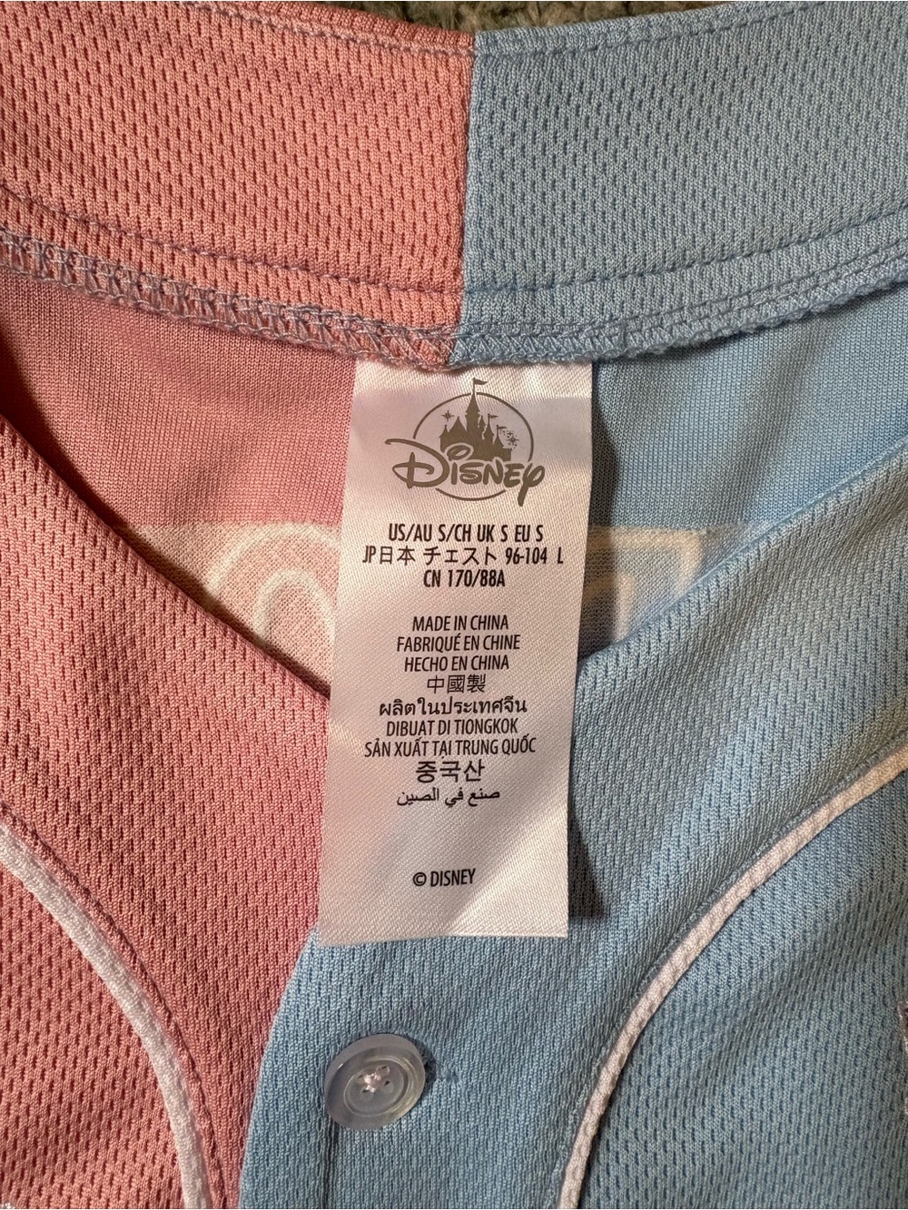 Disneyland Two-Tone Pink & Light Blue Button-Front Shirt - baseball jersey style - Picture 3 of 5